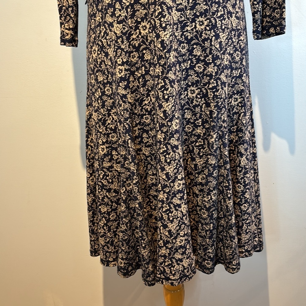 Vintage Ralph Lauren navy/tan floral fit & flare midi dress size large - Picture 5 of 13